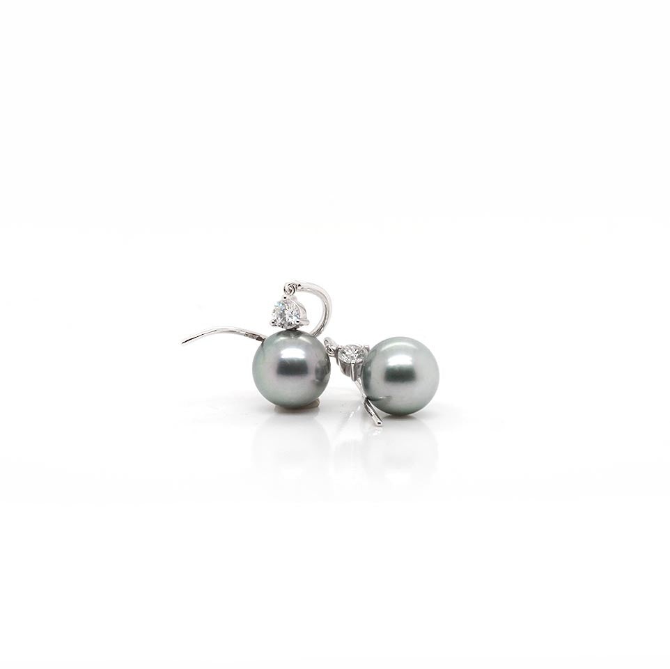 Ogden of Harrogate Jewellery 18ct White Gold Tahitian Pearl & Diamond Shepherd Hook Earrings