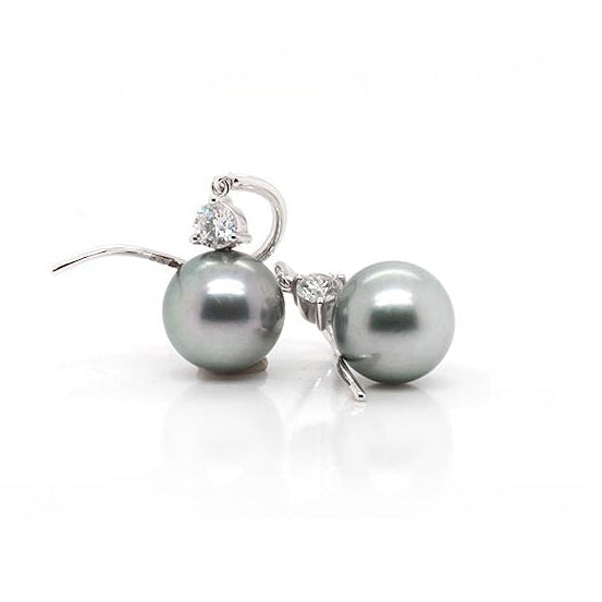 Ogden of Harrogate Jewellery 18ct White Gold Tahitian Pearl & Diamond Shepherd Hook Earrings