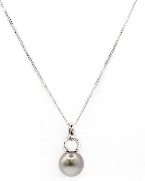 Ogden of Harrogate Jewellery 18ct White Gold Tahitian Pearl Pendant – Diamond-Set Double Bale with Chain