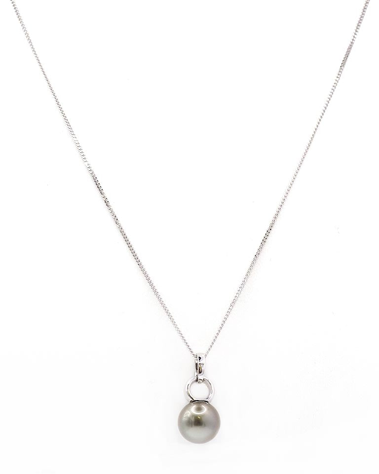 Ogden of Harrogate Jewellery 18ct White Gold Tahitian Pearl Pendant – Diamond-Set Double Bale with Chain