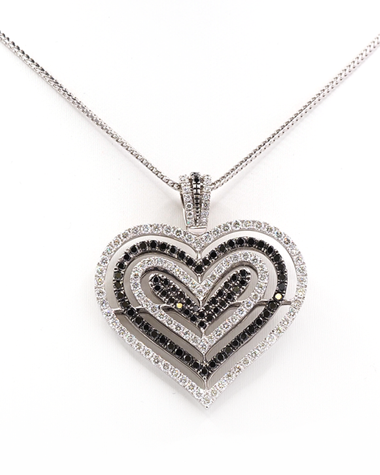 Ogden Of Harrogate Jewellery 18ct White Gold Theo Fennell White & Black Diamond Heart Pendant with Chain