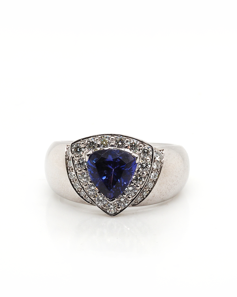 Ogden of Harrogate Jewellery 18ct White Gold Wide Large Tanzanite and Diamond Dress Ring