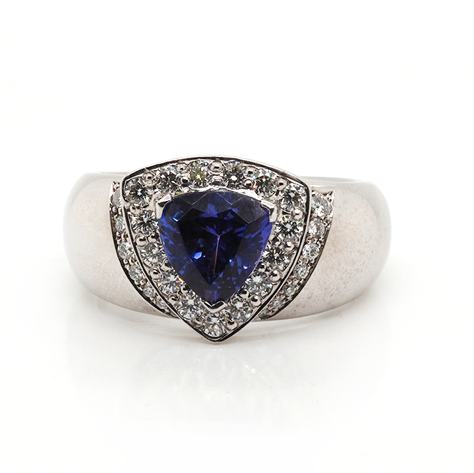 Ogden of Harrogate Jewellery 18ct White Gold Wide Large Tanzanite and Diamond Dress Ring