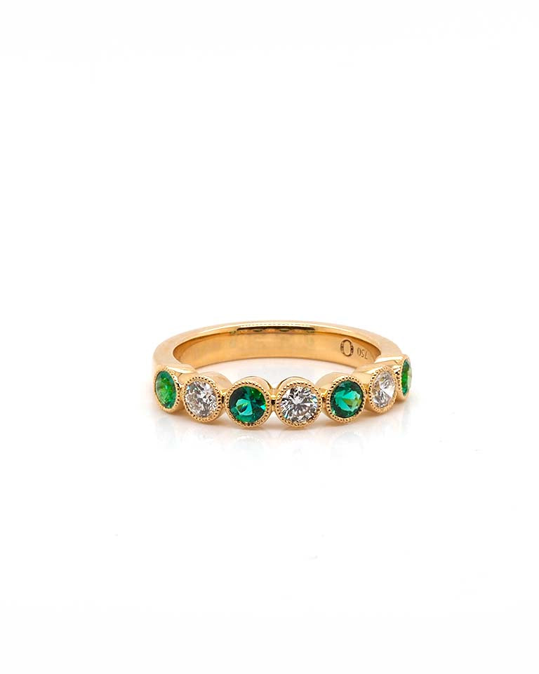 Ogden of Harrogate Jewellery 18ct Yellow Gold 7-Stone Alternating Emerald & Diamond Ring