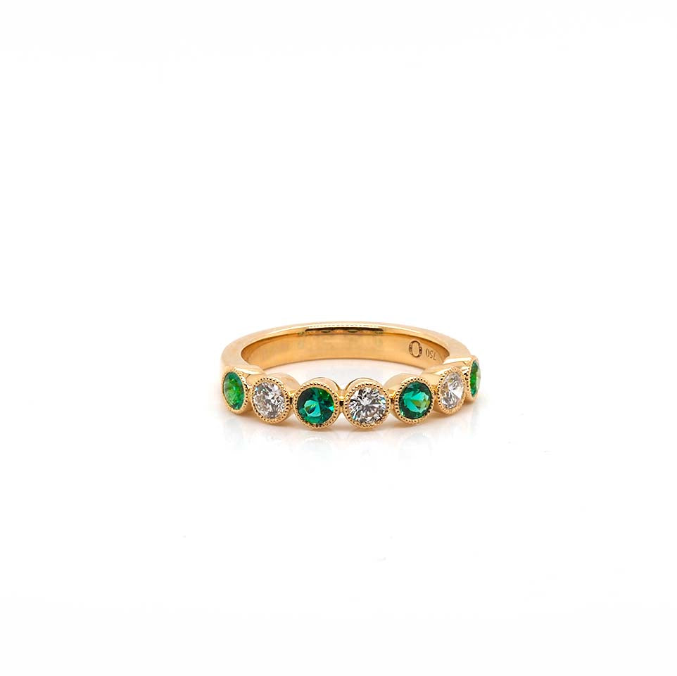 Ogden of Harrogate Jewellery 18ct Yellow Gold 7-Stone Alternating Emerald & Diamond Ring