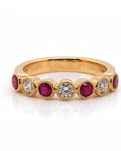 Ogden of Harrogate Jewellery 18ct Yellow Gold 7-Stone Alternating Ruby & Diamond Ring