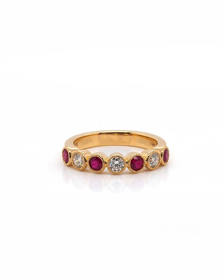 Ogden of Harrogate Jewellery 18ct Yellow Gold 7-Stone Alternating Ruby & Diamond Ring