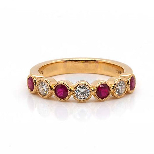 Ogden of Harrogate Jewellery 18ct Yellow Gold 7-Stone Alternating Ruby & Diamond Ring