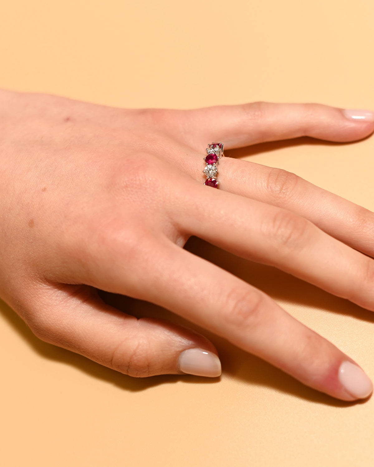 Ogden of Harrogate Jewellery 18ct Yellow Gold Alternating Ruby and Diamond 5-Stone Ring – 1.06ct Ruby, 0.53ct Diamond