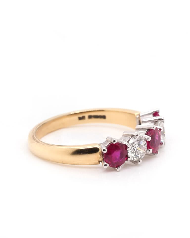 Ogden of Harrogate Jewellery 18ct Yellow Gold Alternating Ruby and Diamond 5-Stone Ring – 1.06ct Ruby, 0.53ct Diamond