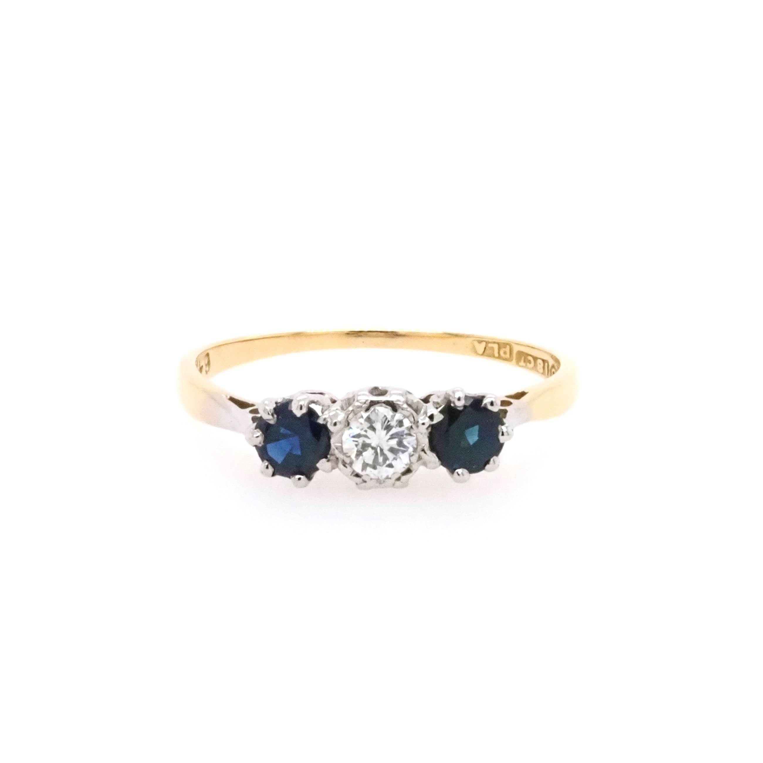 Ogden of Harrogate Jewellery 18ct Yellow Gold and Platinum Three-Stone Sapphire and Diamond Ring