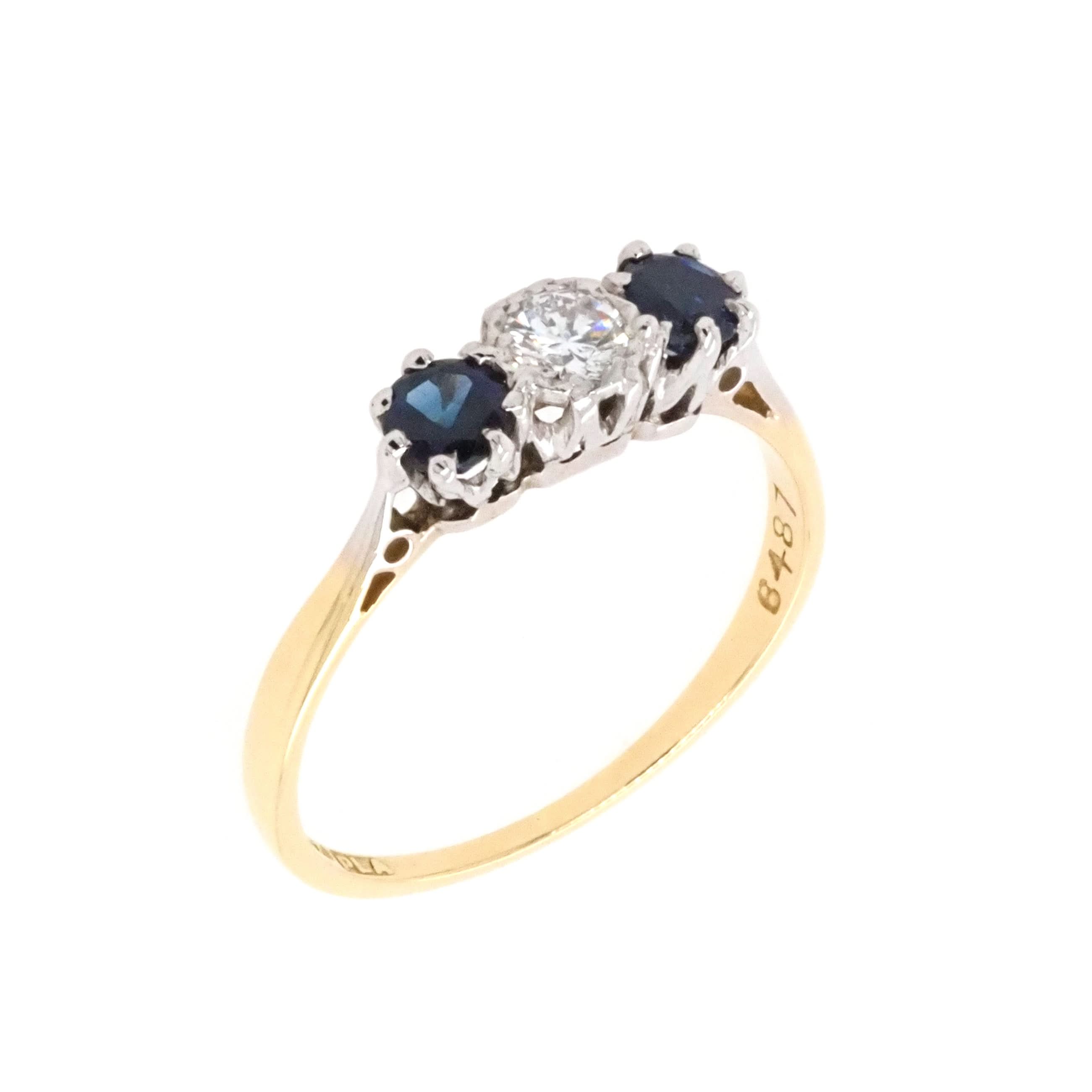 Ogden of Harrogate Jewellery 18ct Yellow Gold and Platinum Three-Stone Sapphire and Diamond Ring