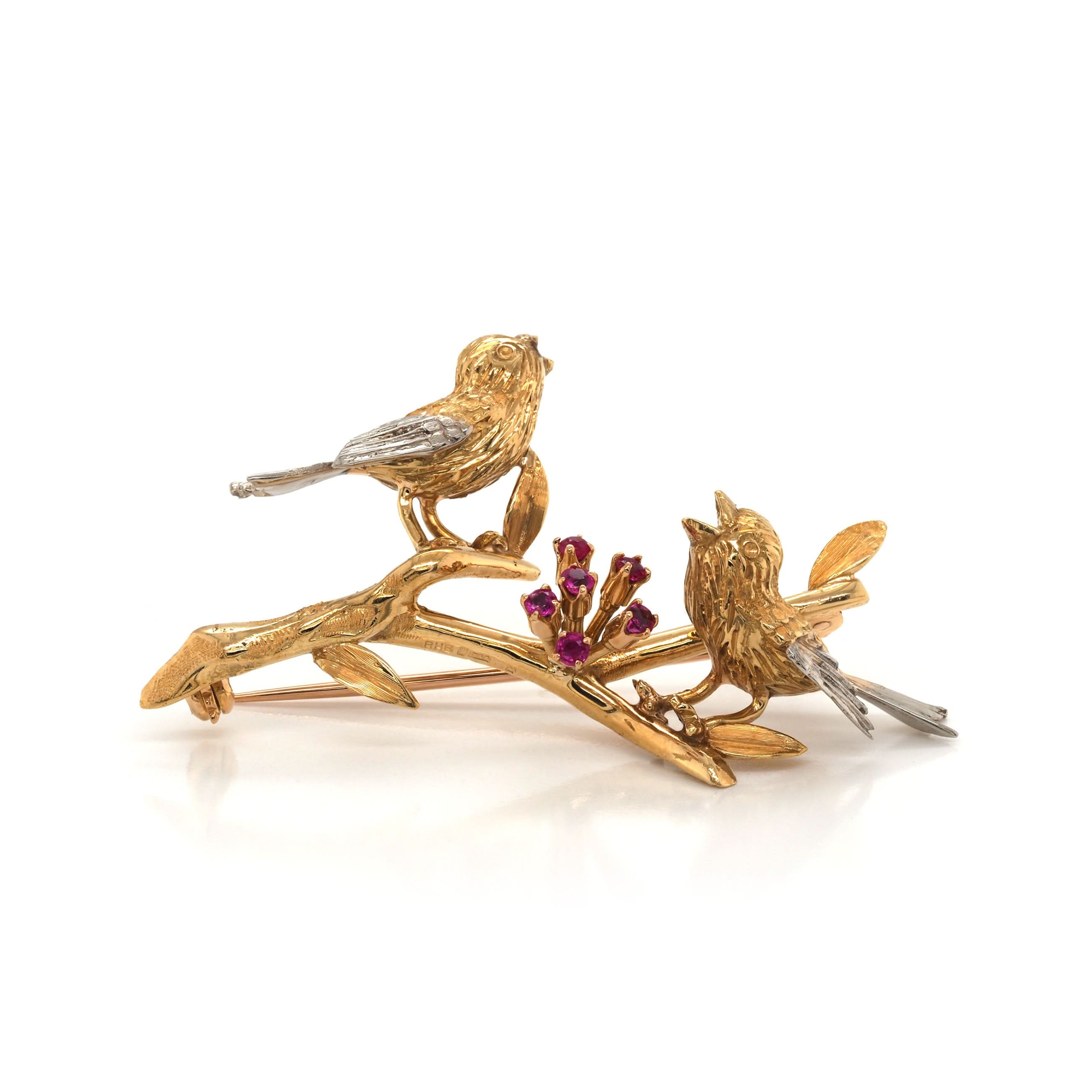 Ogden of Harrogate Jewellery 18ct Yellow Gold Bird Blossom Brooch