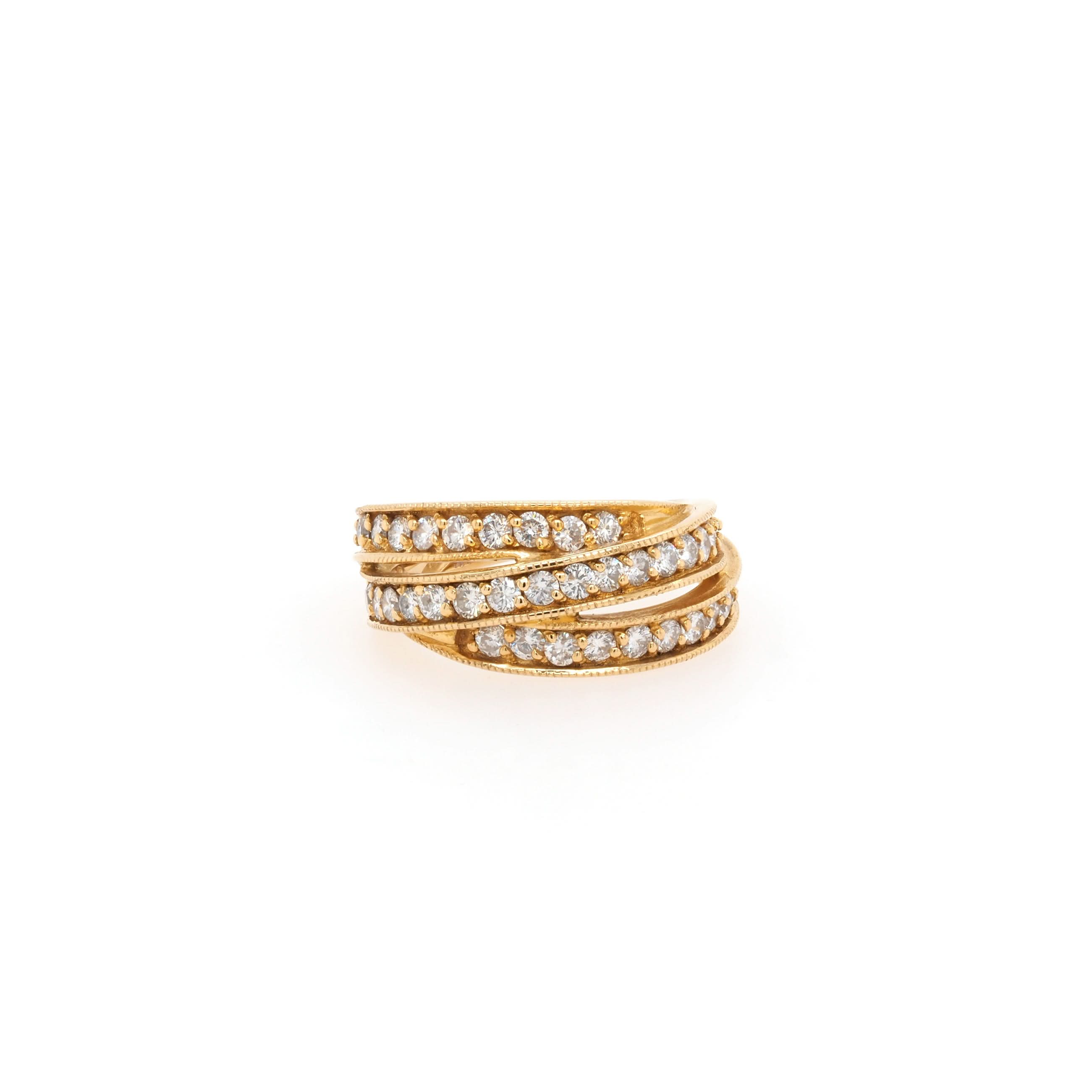 Ogden of Harrogate Jewellery 18ct Yellow Gold Channel-Set Diamond Triple Band Ring