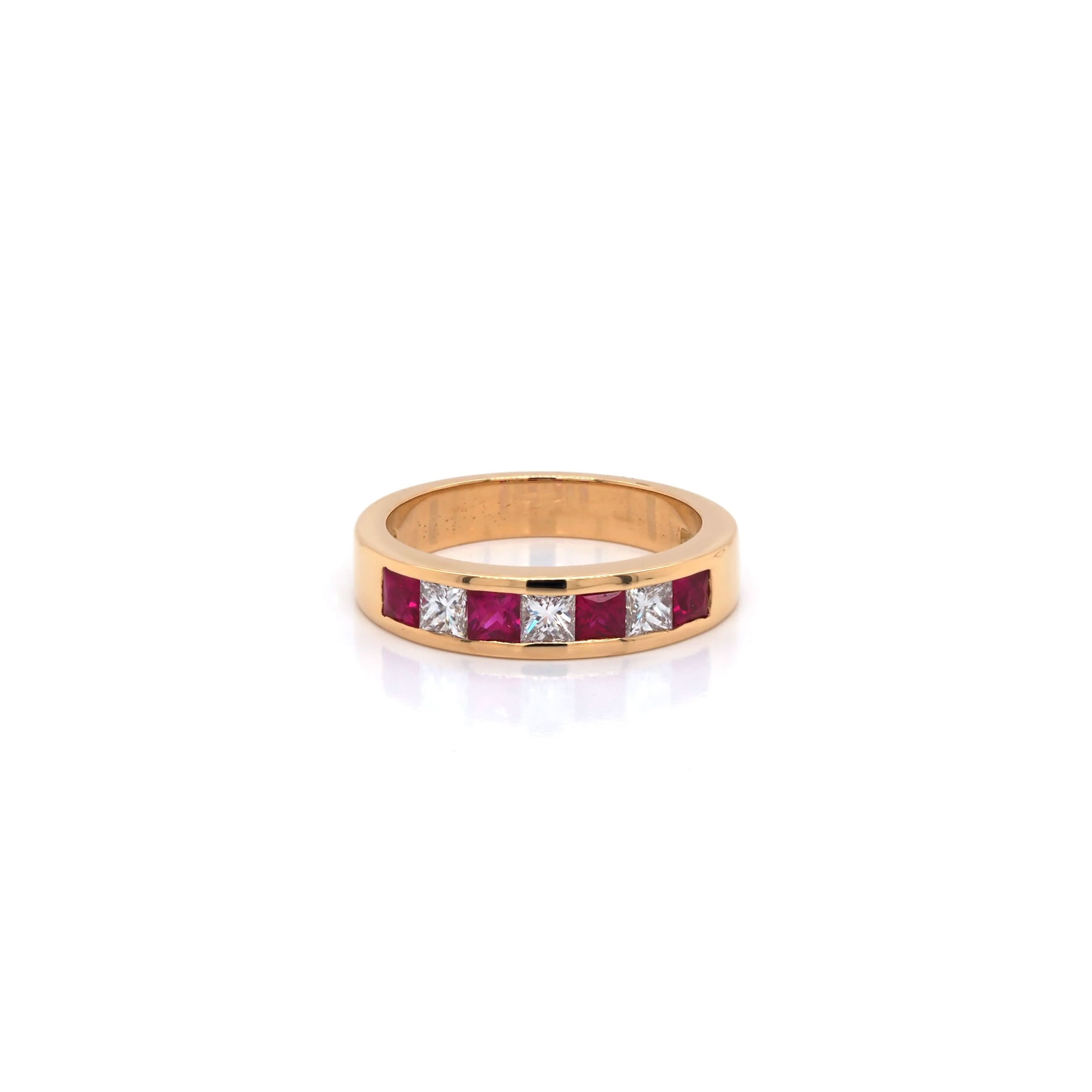 Ogden of Harrogate Jewellery 18ct Yellow Gold Channel-Set Ruby and Diamond Half-Eternity Ring