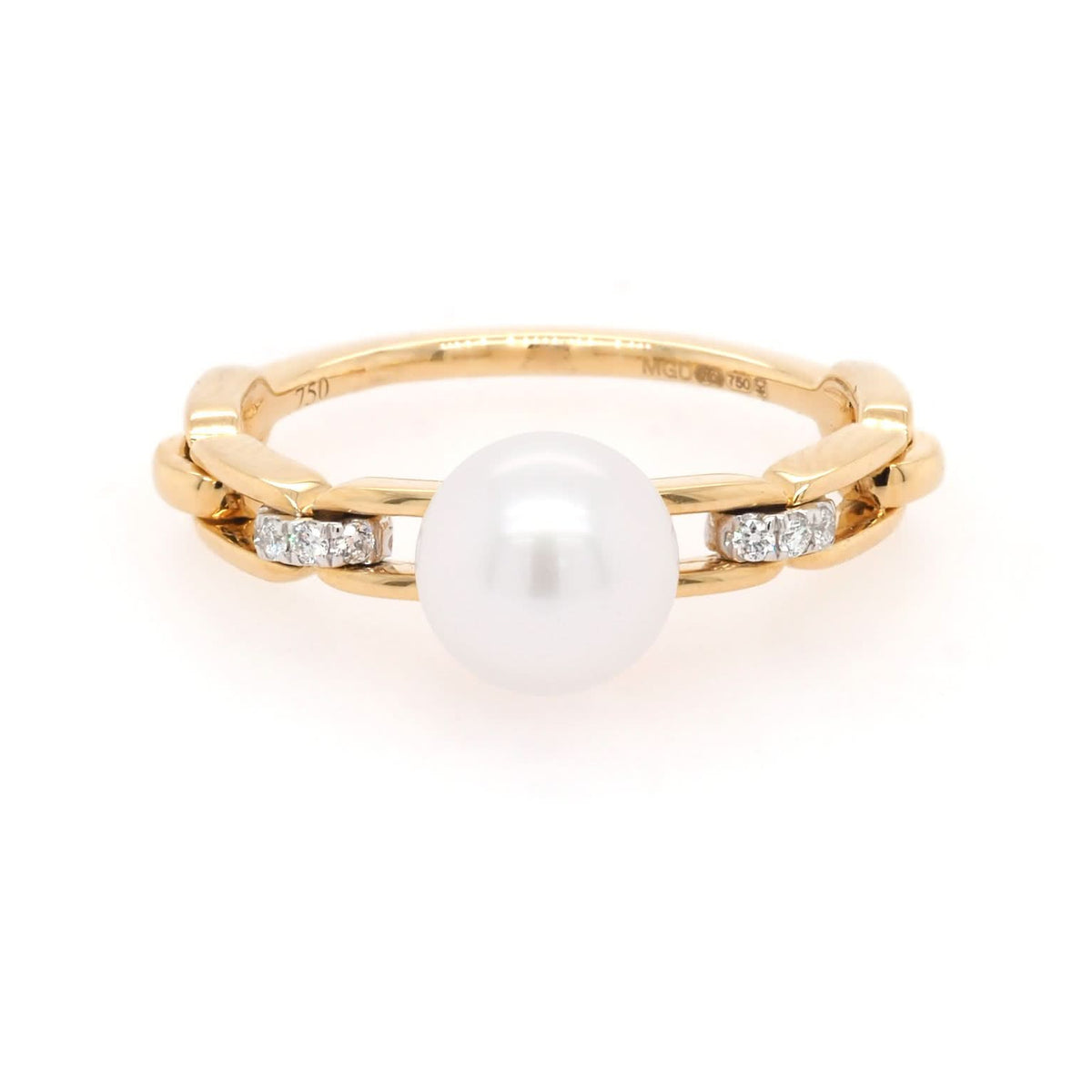 Ogden of Harrogate Jewellery 18ct Yellow Gold Cultured Akoya Pearl and Diamond-Set Ring