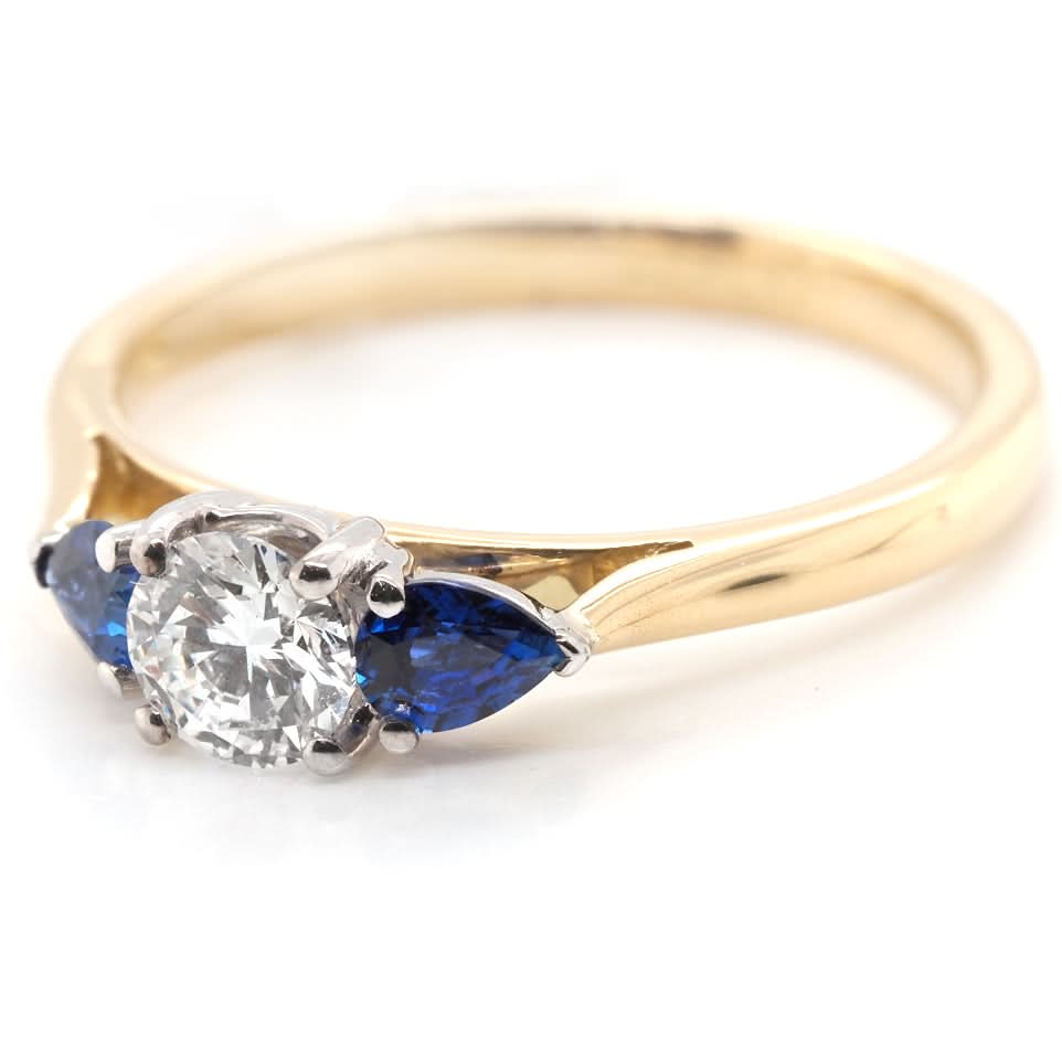 Ogden of Harrogate Jewellery 18ct Yellow Gold Diamond and Sapphire Three-Stone Ring