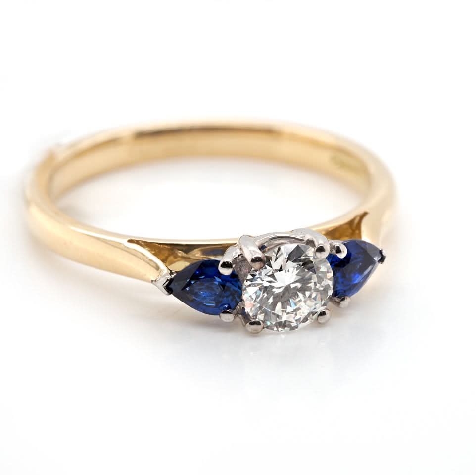 Ogden of Harrogate Jewellery 18ct Yellow Gold Diamond and Sapphire Three-Stone Ring