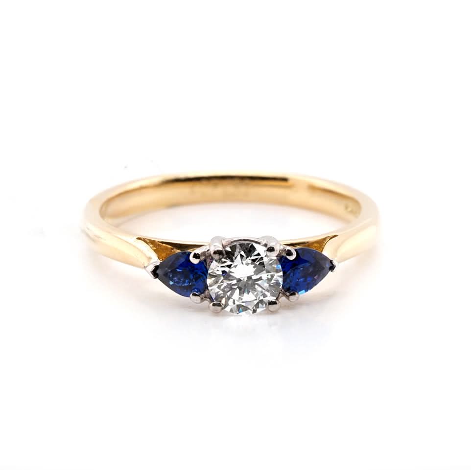 Ogden of Harrogate Jewellery 18ct Yellow Gold Diamond and Sapphire Three-Stone Ring