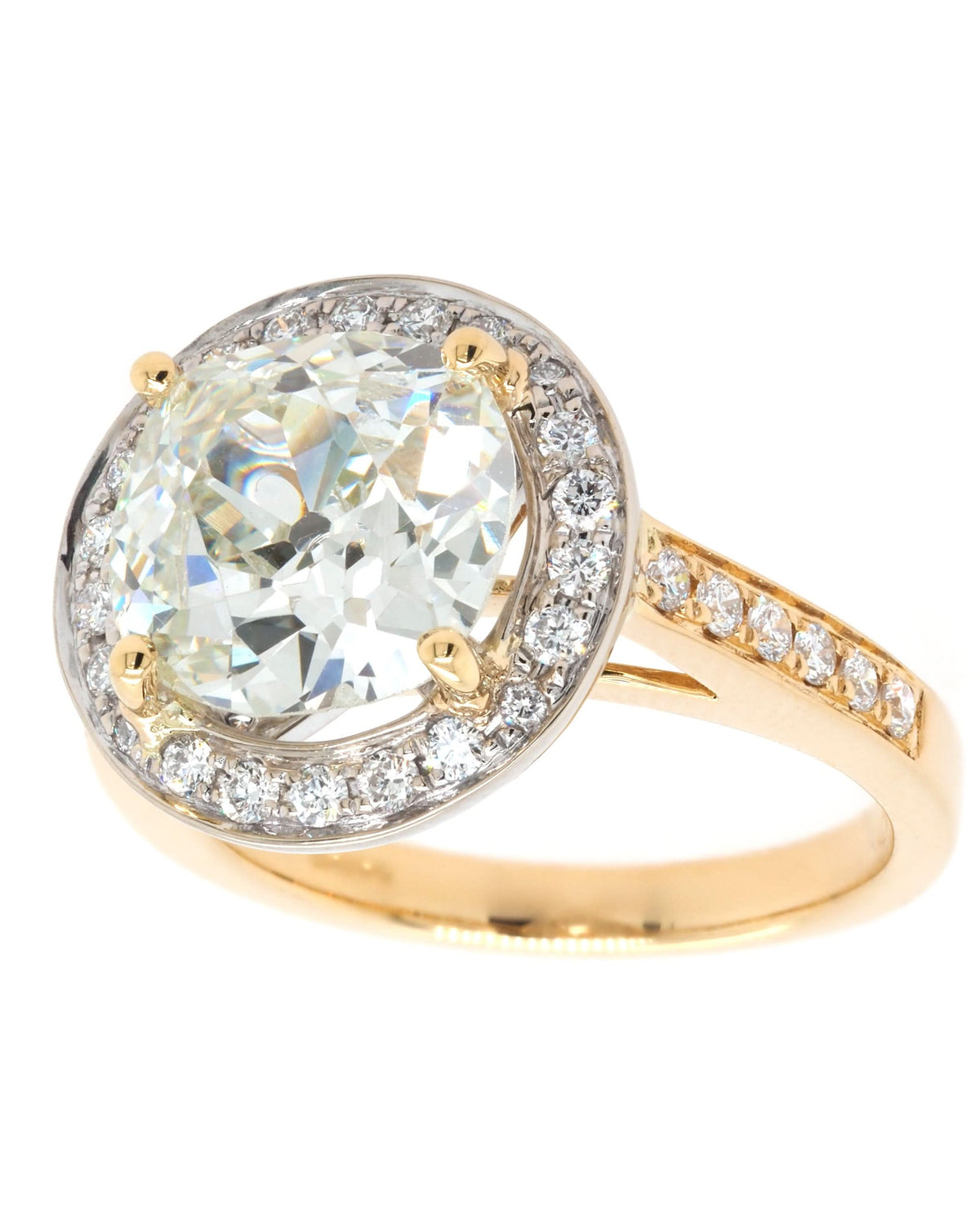 Ogden of Harrogate Jewellery 18ct Yellow Gold Diamond Cluster Halo Ring with Diamond-Set Shoulders