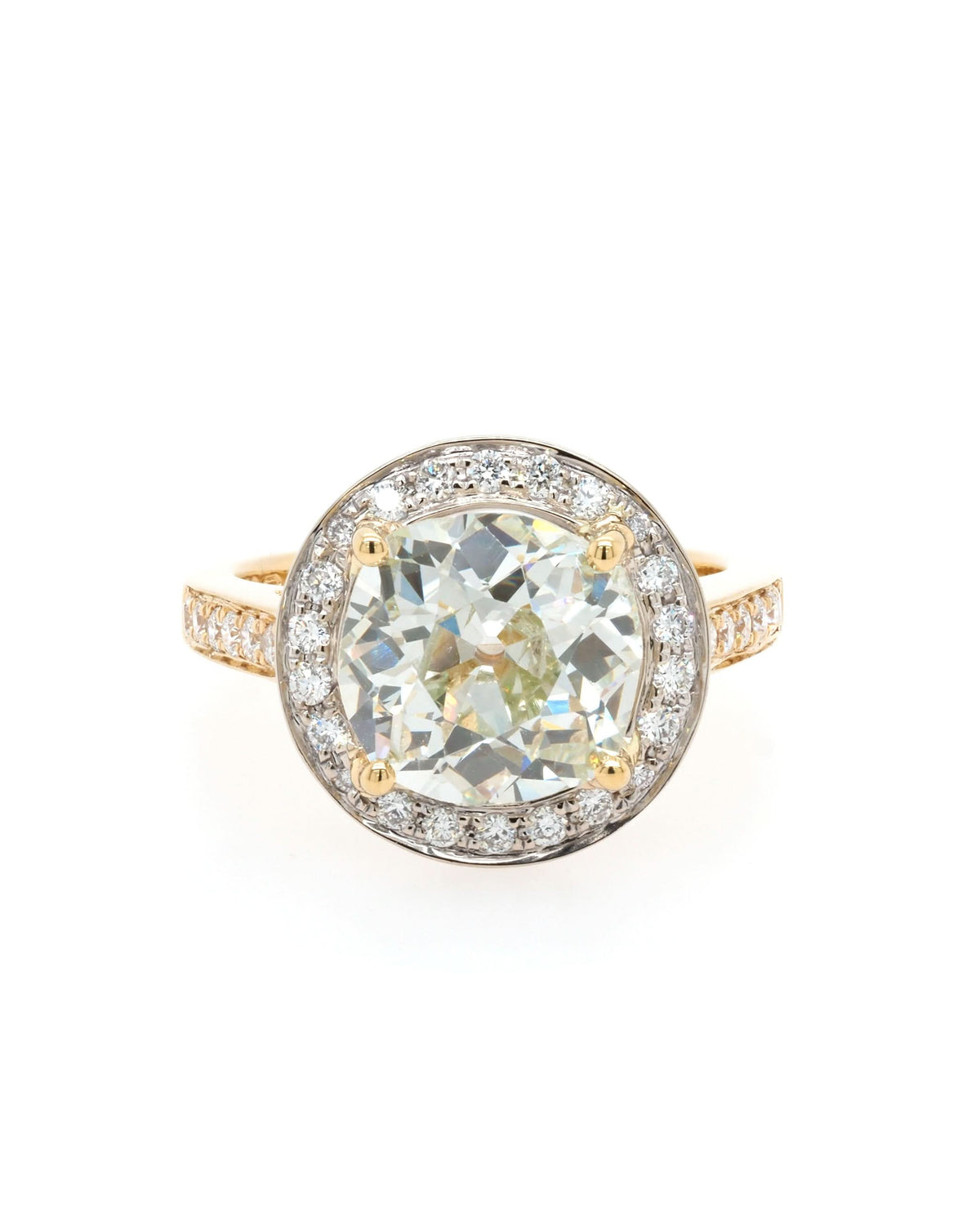 Ogden of Harrogate Jewellery 18ct Yellow Gold Diamond Cluster Halo Ring with Diamond-Set Shoulders