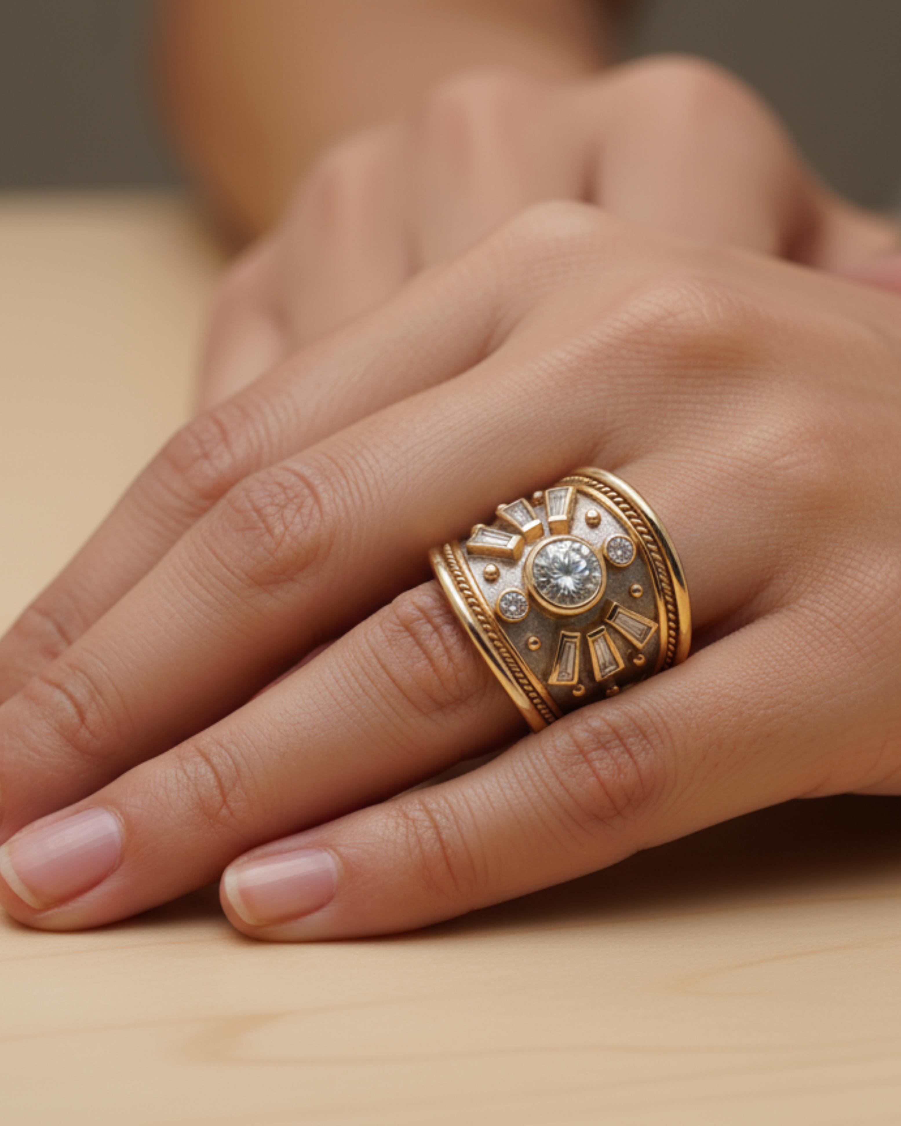 Ogden of Harrogate Jewellery 18ct Yellow Gold Diamond Elizabeth Gage Sunburst Motif Ring