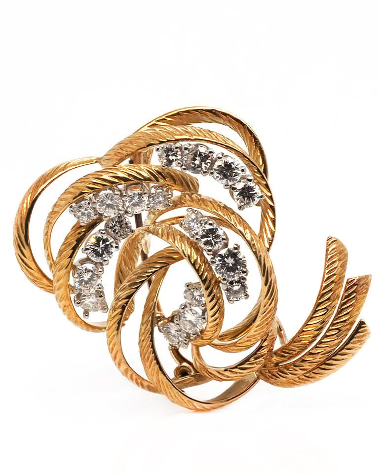 Ogden of Harrogate Jewellery 18ct Yellow Gold Diamond-Set Brooch by Asprey & Garrard Ltd — London 1962