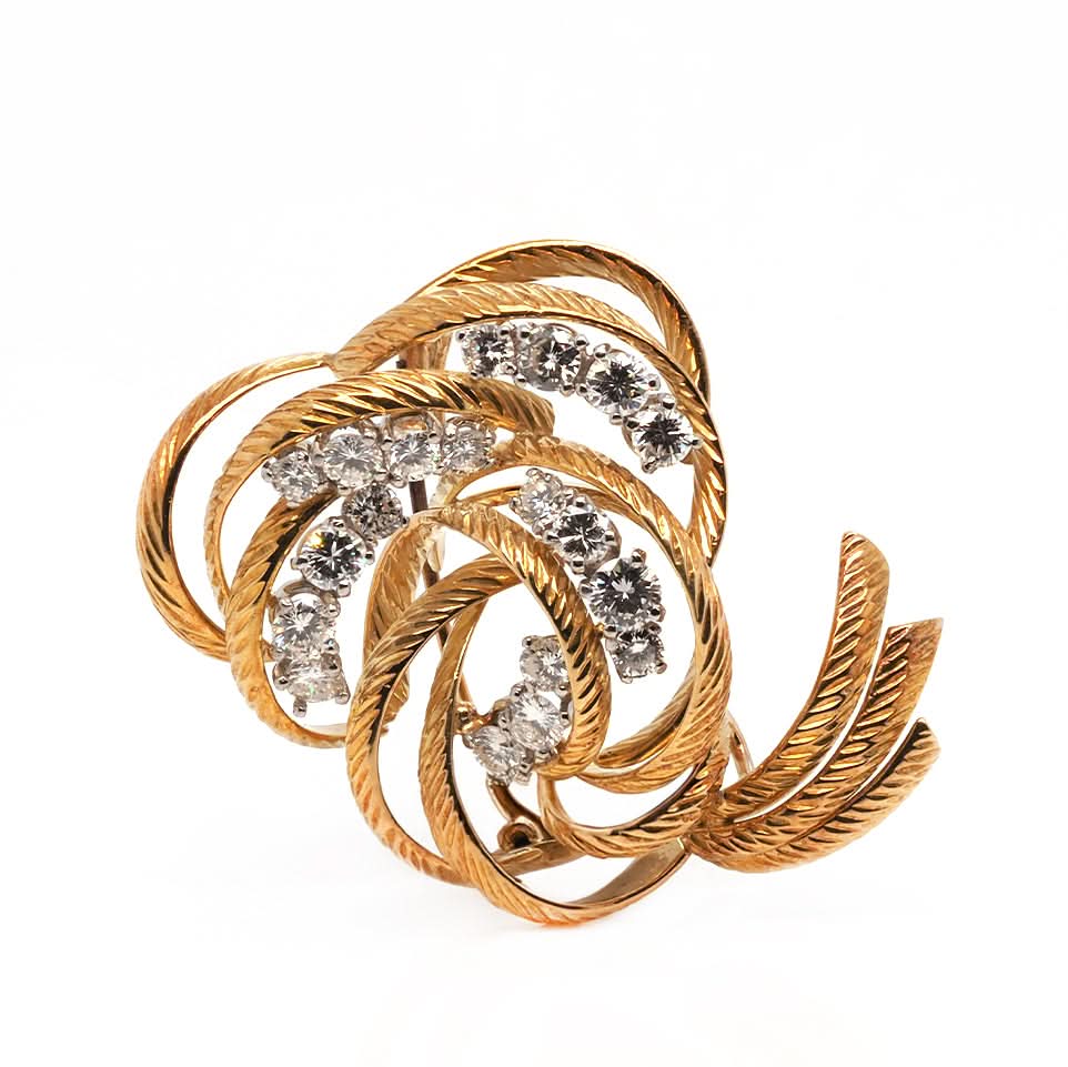 Ogden of Harrogate Jewellery 18ct Yellow Gold Diamond-Set Brooch by Asprey & Garrard Ltd — London 1962