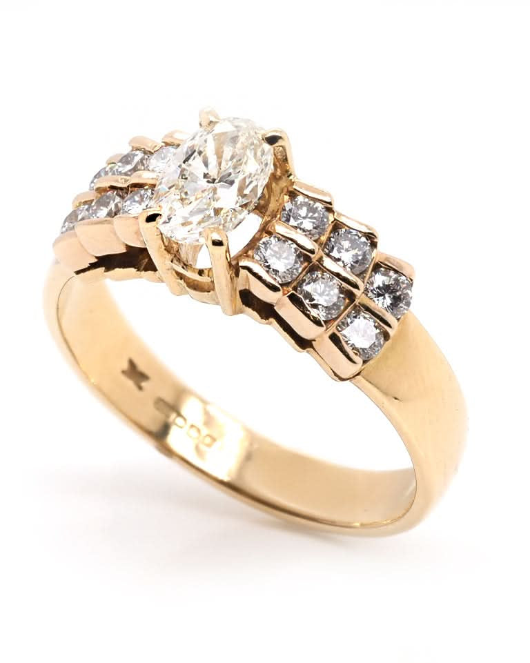 Ogden of Harrogate Jewellery 18ct Yellow Gold Diamond Solitaire Ring with Diamond-Set Shoulders