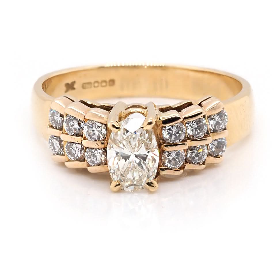 Ogden of Harrogate Jewellery 18ct Yellow Gold Diamond Solitaire Ring with Diamond-Set Shoulders