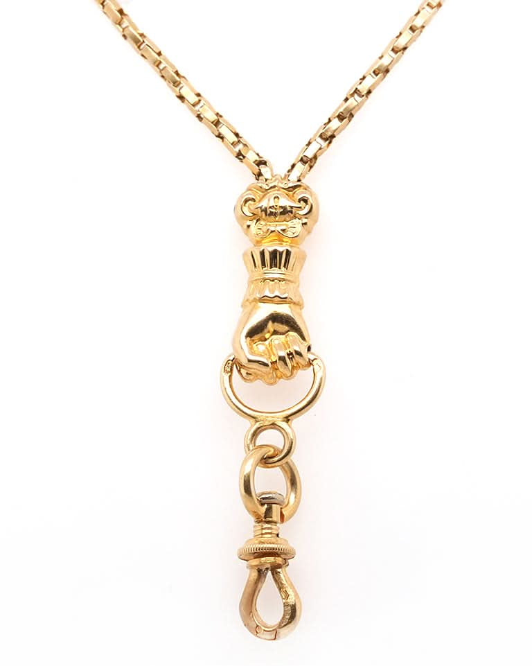 Ogden of Harrogate Jewellery 18ct Yellow Gold Double Chain with Clasped Hand Fastening – 19th Century