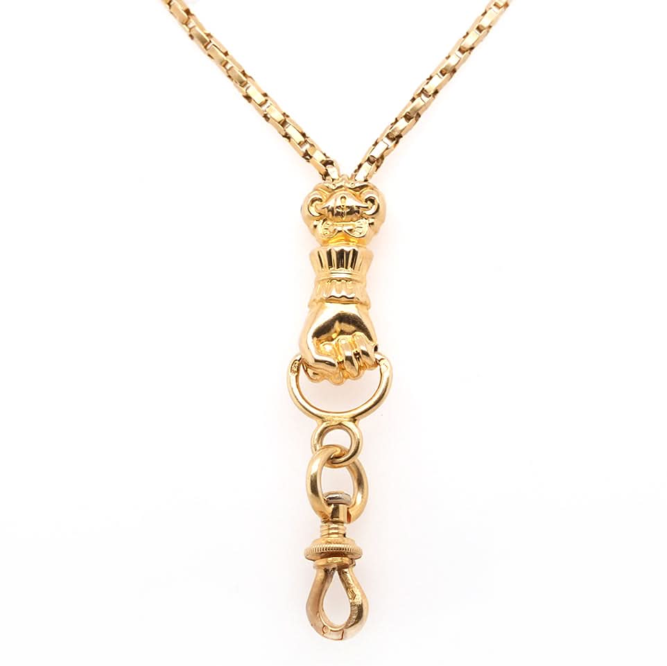 Ogden of Harrogate Jewellery 18ct Yellow Gold Double Chain with Clasped Hand Fastening – 19th Century