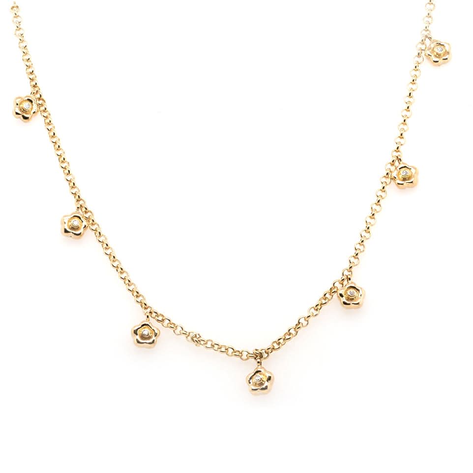 Ogden Of Harrogate Jewellery 18ct Yellow Gold Fine Necklace with Diamond-Studded Daisies