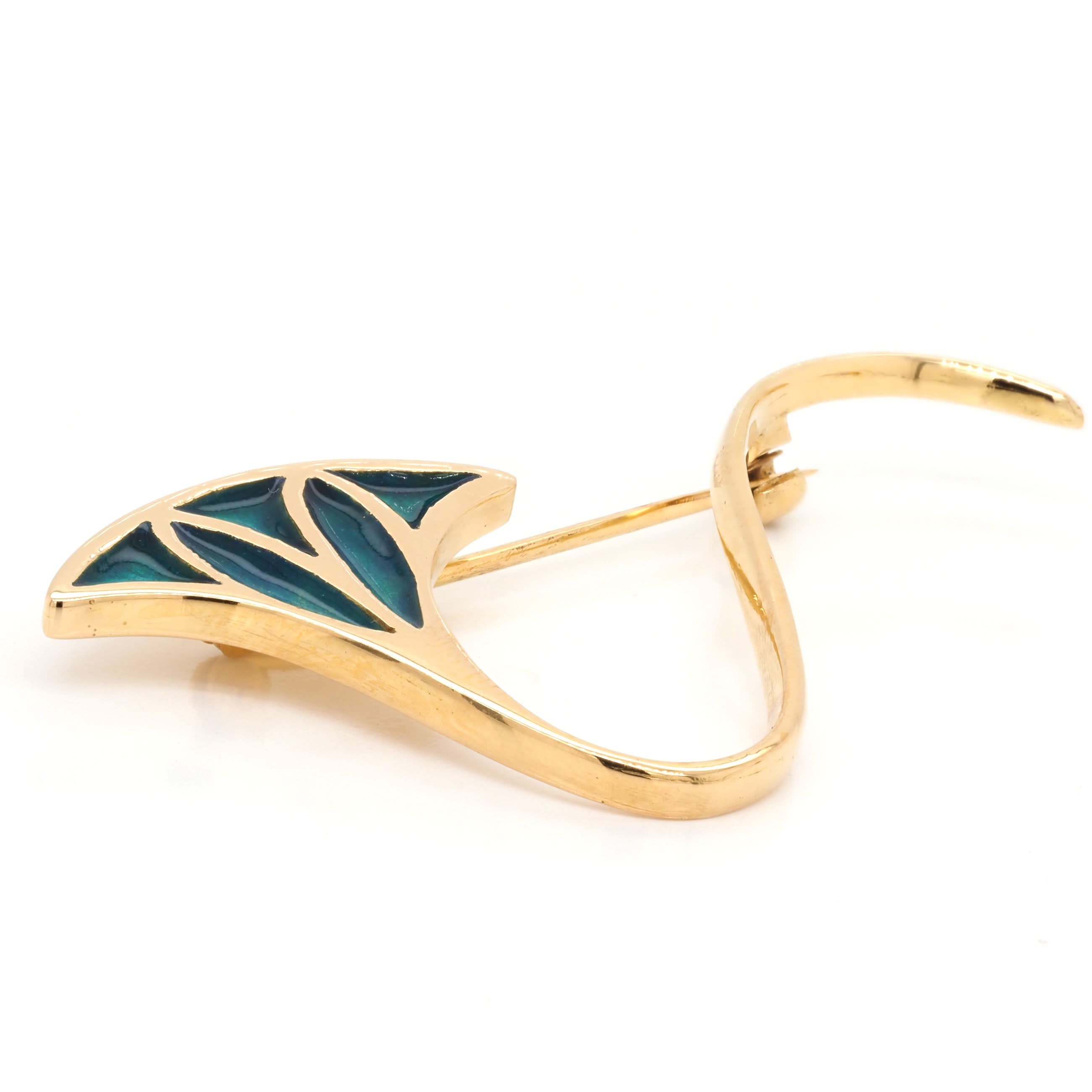 Ogden of Harrogate Jewellery 18ct Yellow Gold Green Enamelled Lotus Flower Brooch