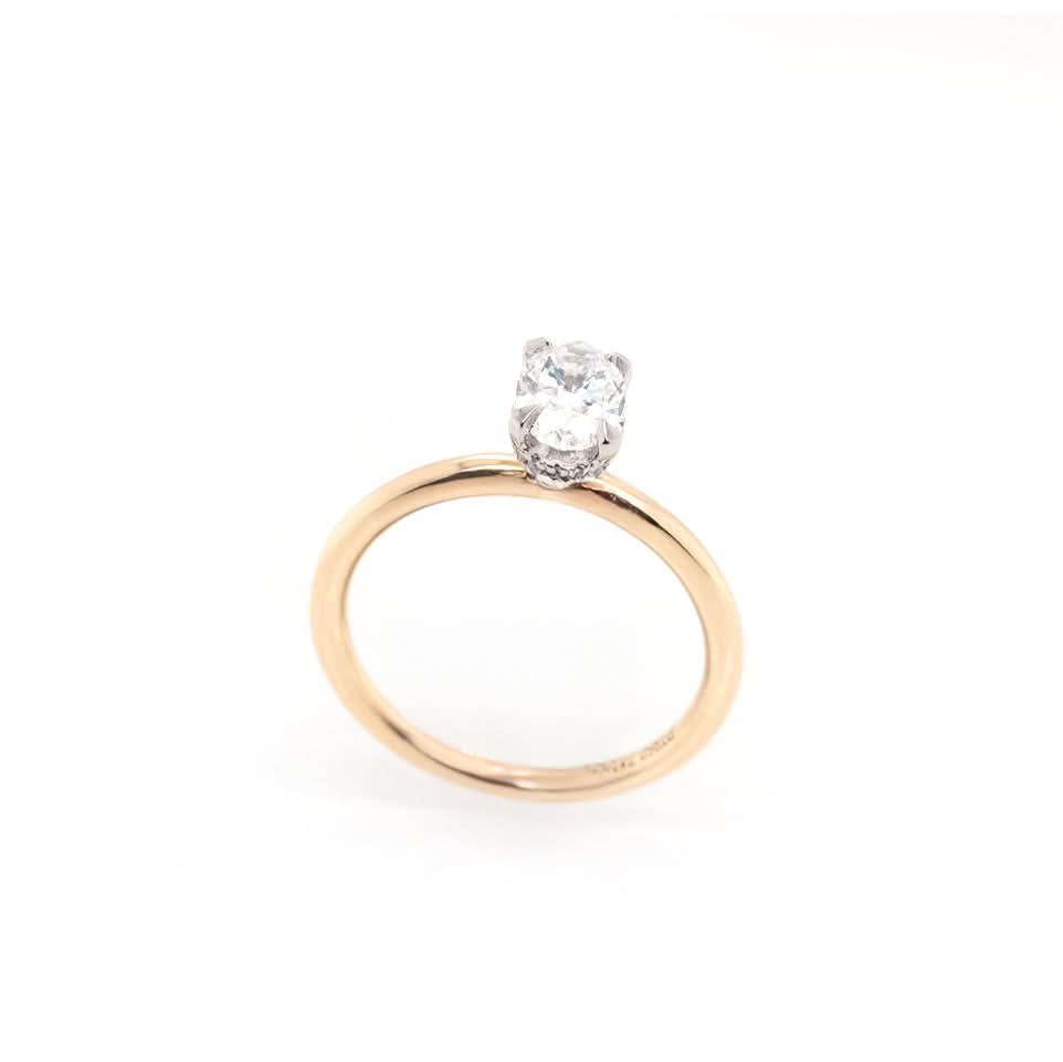Ogden of Harrogate Jewellery 18ct Yellow Gold Oval Diamond Solitaire Ring With Diamond Set Setting