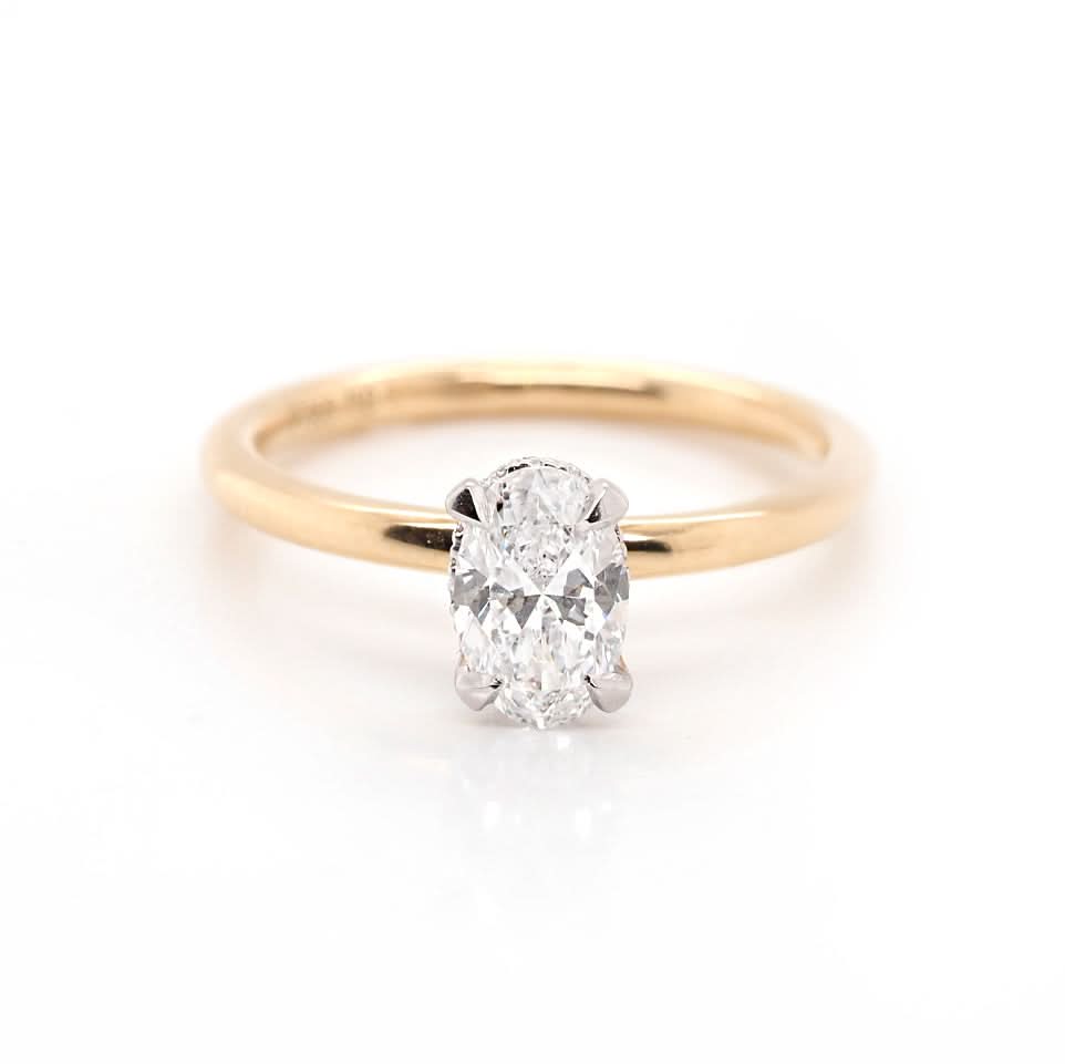 Ogden of Harrogate Jewellery 18ct Yellow Gold Oval Diamond Solitaire Ring With Diamond Set Setting