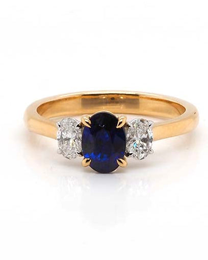 Ogden of Harrogate Jewellery 18ct Yellow Gold Oval Sapphire & Diamond Three-Stone Ring