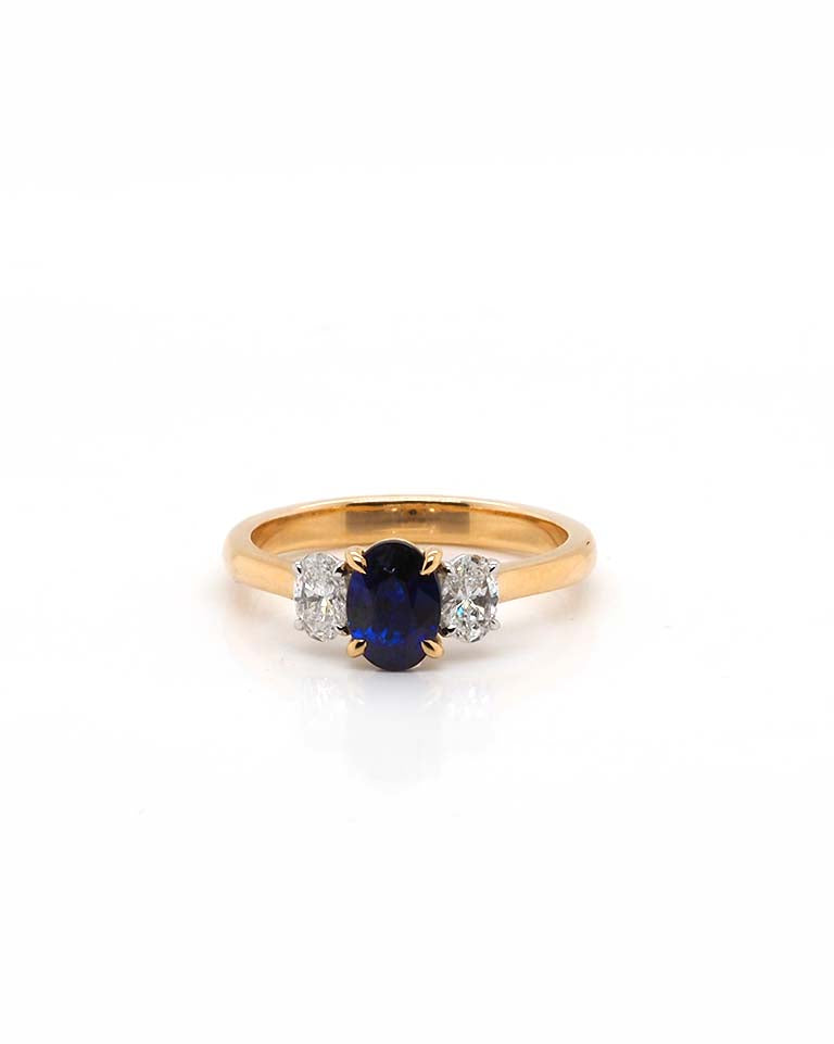 Ogden of Harrogate Jewellery 18ct Yellow Gold Oval Sapphire & Diamond Three-Stone Ring