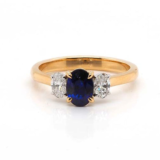 Ogden of Harrogate Jewellery 18ct Yellow Gold Oval Sapphire & Diamond Three-Stone Ring