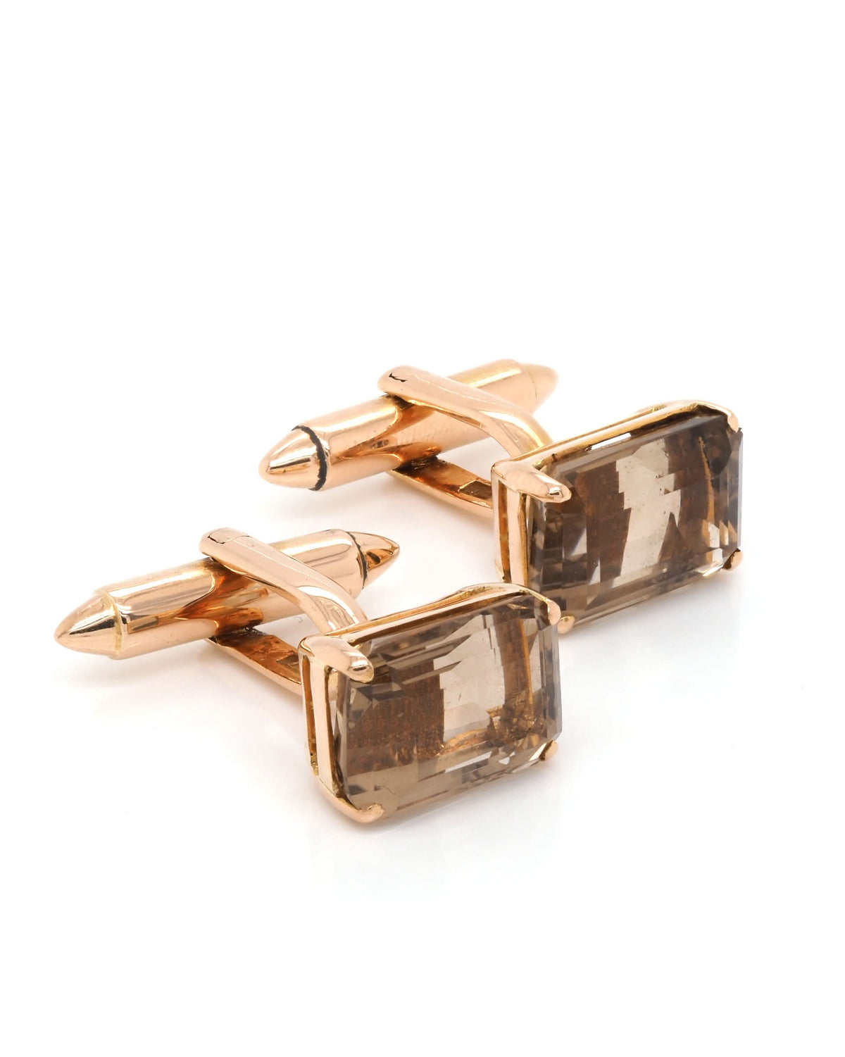 Ogden of Harrogate Jewellery 18ct Yellow Gold Pair of Smokey Quartz T-Bar Cufflinks