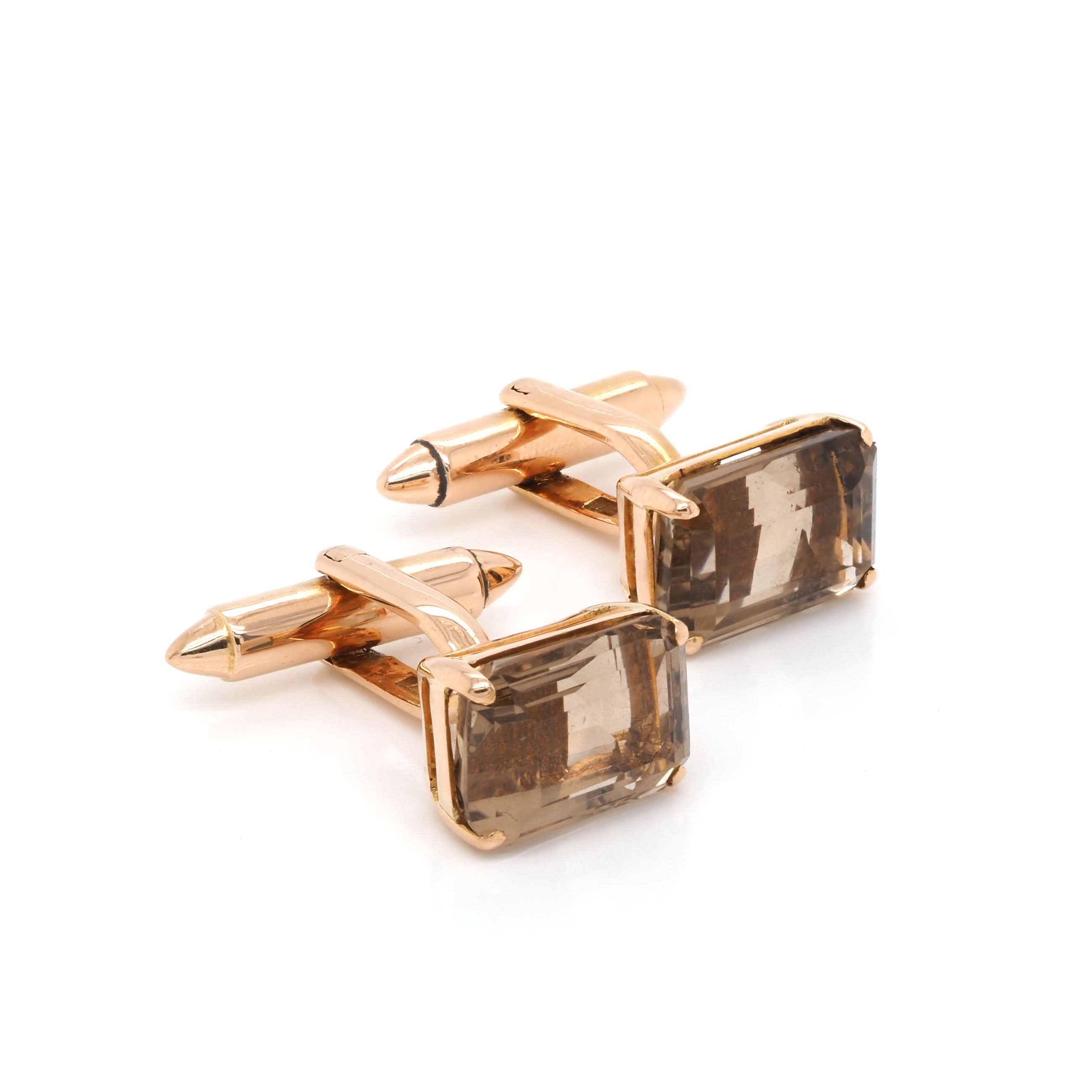 Ogden of Harrogate Jewellery 18ct Yellow Gold Pair of Smokey Quartz T-Bar Cufflinks