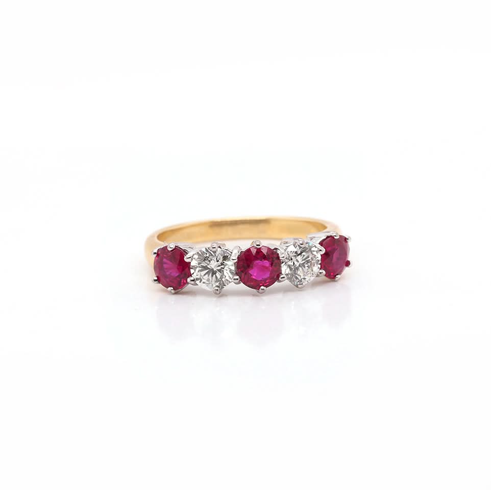 Ogden of Harrogate Jewellery 18ct Yellow Gold Ruby and Diamond 5 Stone Ring