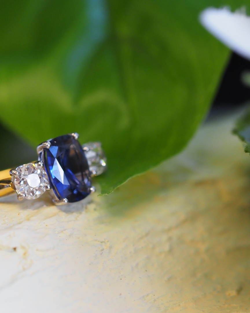 Ogden of Harrogate Jewellery 18ct Yellow Gold Saphire and Diamond Three Stone Ring