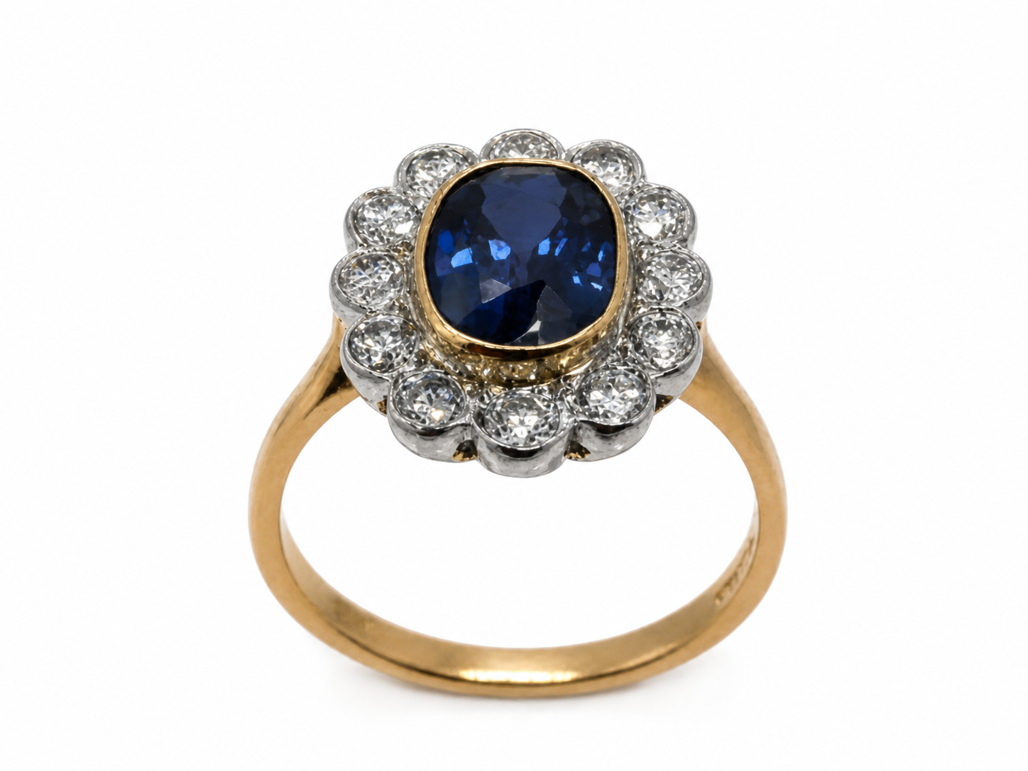 Ogden of Harrogate Jewellery 18ct Yellow Gold Sapphire and Diamond Cluster Ring