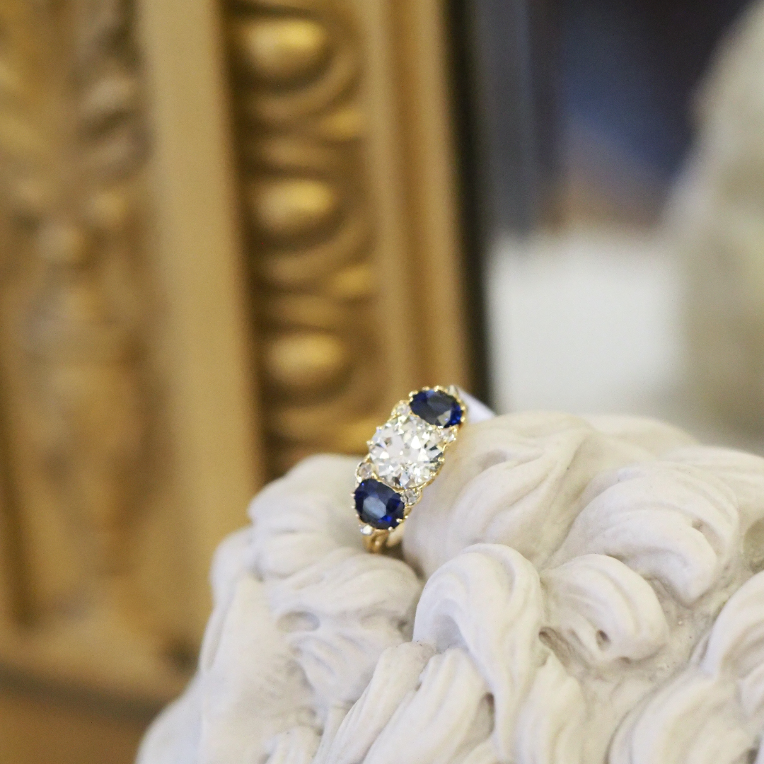 Ogden of Harrogate Jewellery 18ct Yellow Gold Three Stone Diamond and Sapphire Ring