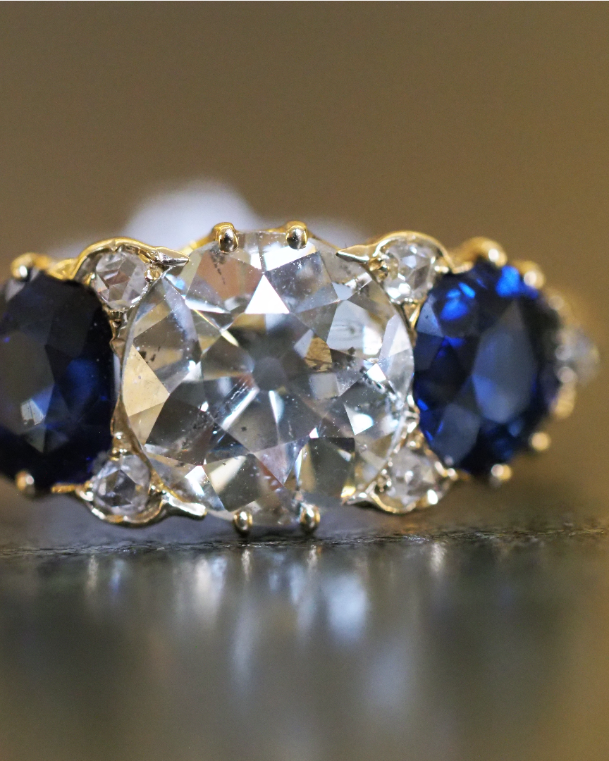 Ogden of Harrogate Jewellery 18ct Yellow Gold Three Stone Diamond and Sapphire Ring