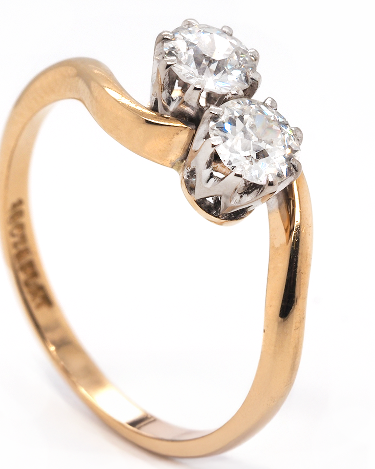 Ogden of Harrogate Jewellery 18ct Yellow Gold Two-Stone Diamond Twist Crossover Ring