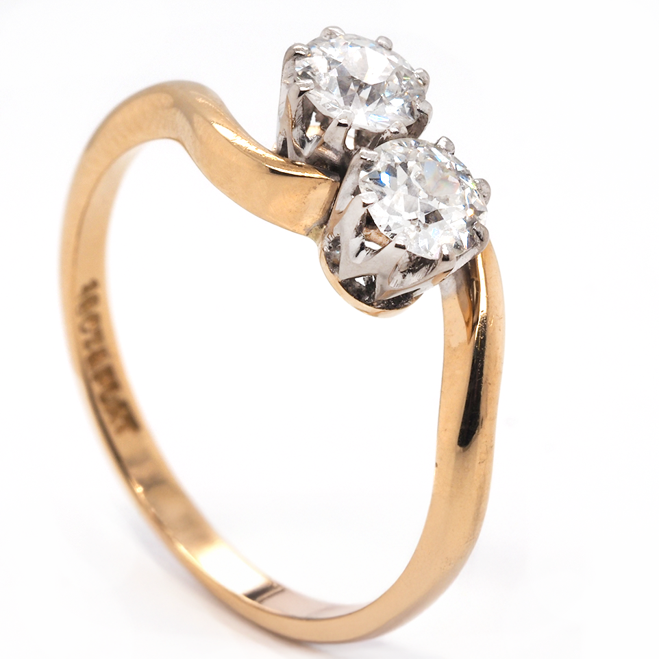 Ogden of Harrogate Jewellery 18ct Yellow Gold Two-Stone Diamond Twist Crossover Ring