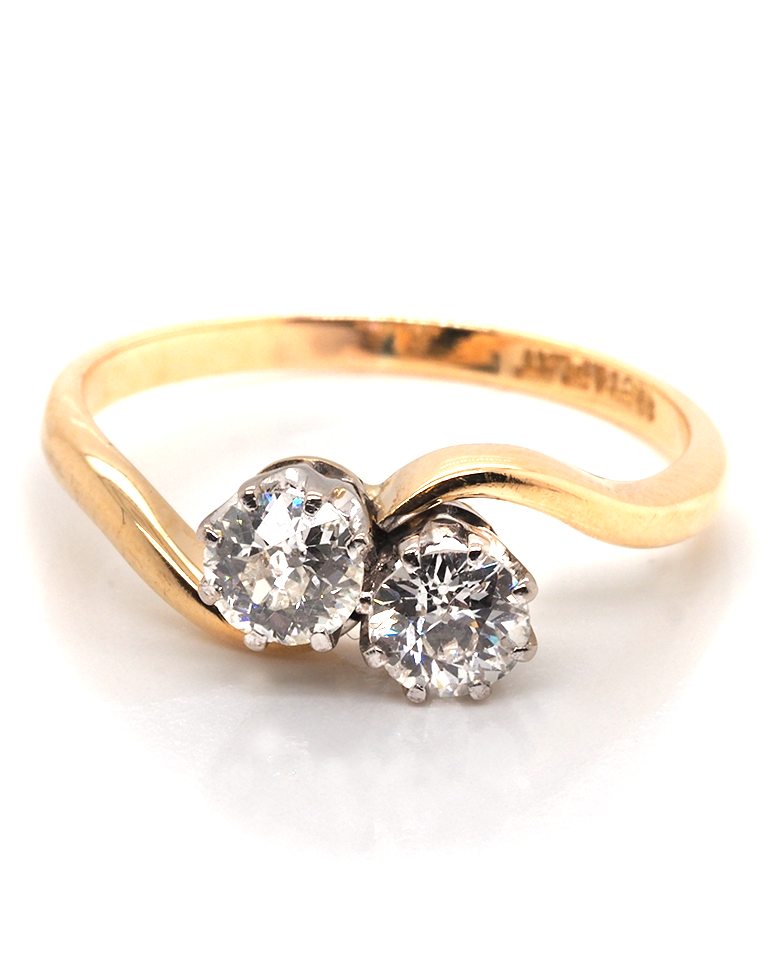 Ogden of Harrogate Jewellery 18ct Yellow Gold Two-Stone Diamond Twist Crossover Ring