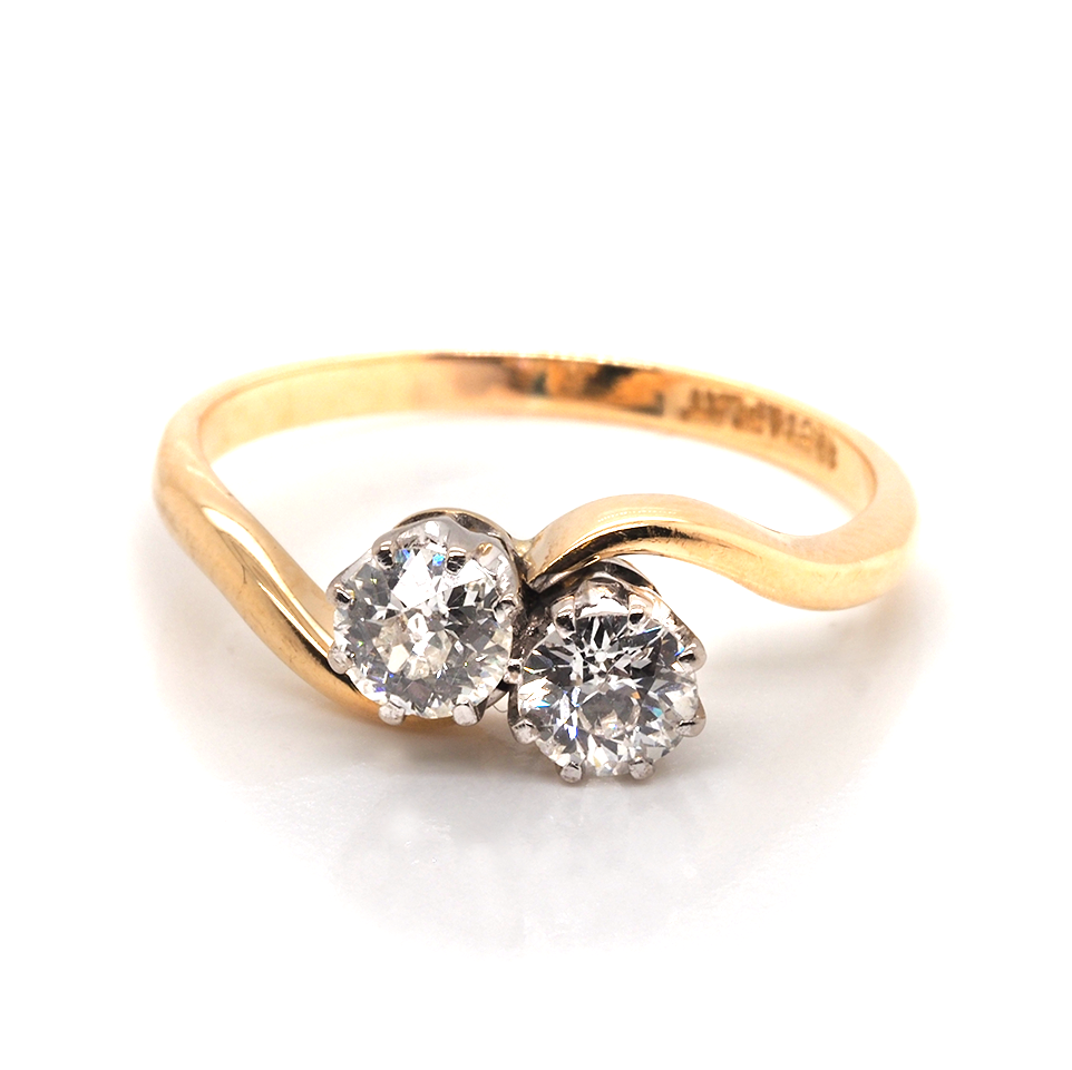 Ogden of Harrogate Jewellery 18ct Yellow Gold Two-Stone Diamond Twist Crossover Ring